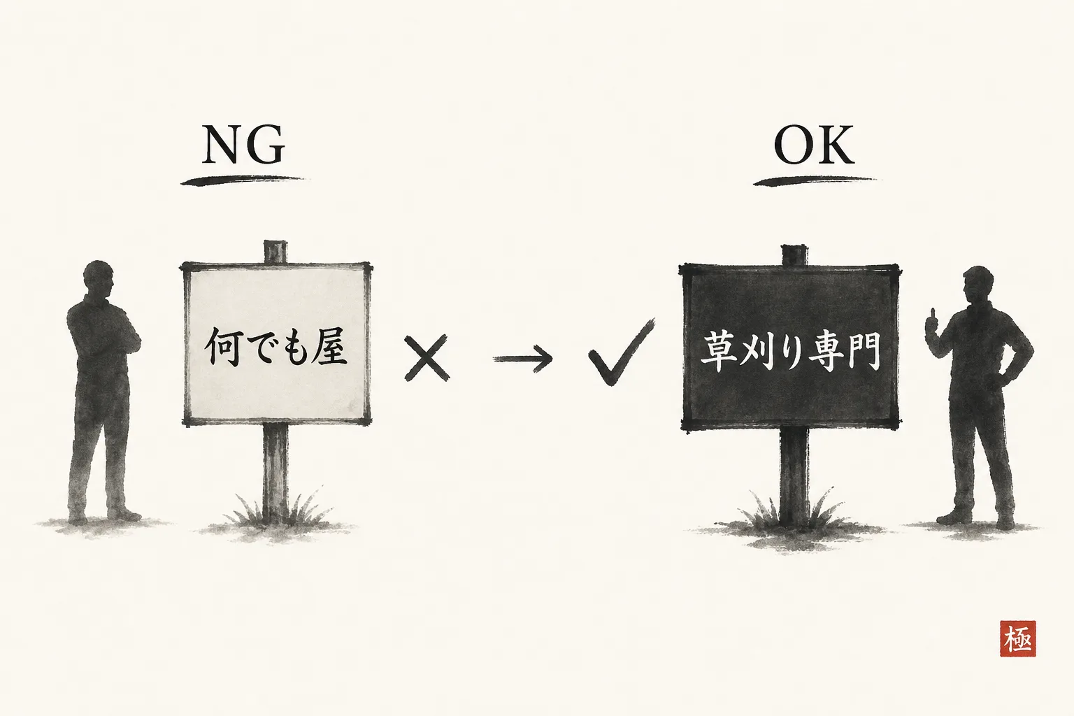 NGの名乗り方とOKの名乗り方を左右で見比べる比較図