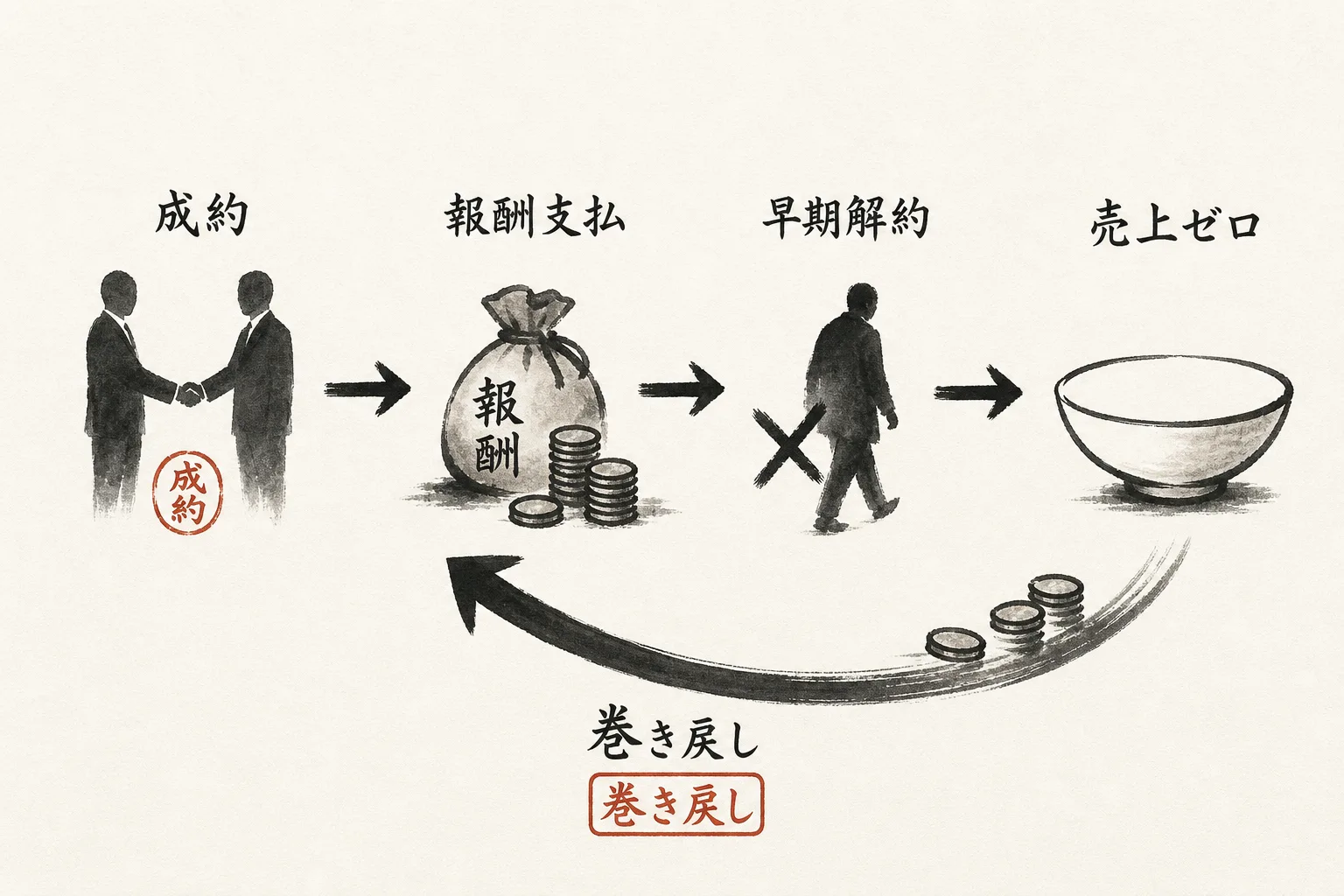 報酬と売上のズレを示す図解