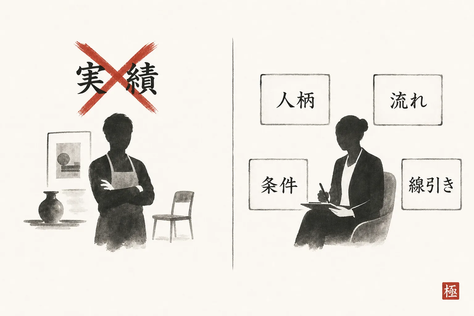 実績を見せられない代わりに提示する4項目を示す比較図