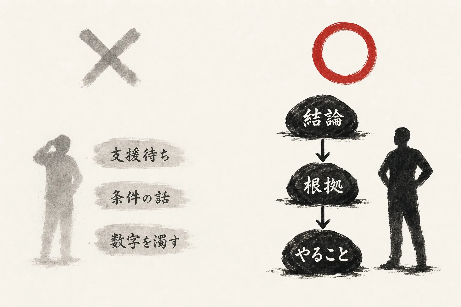 面談の落ちる答えと通る答えの比較図