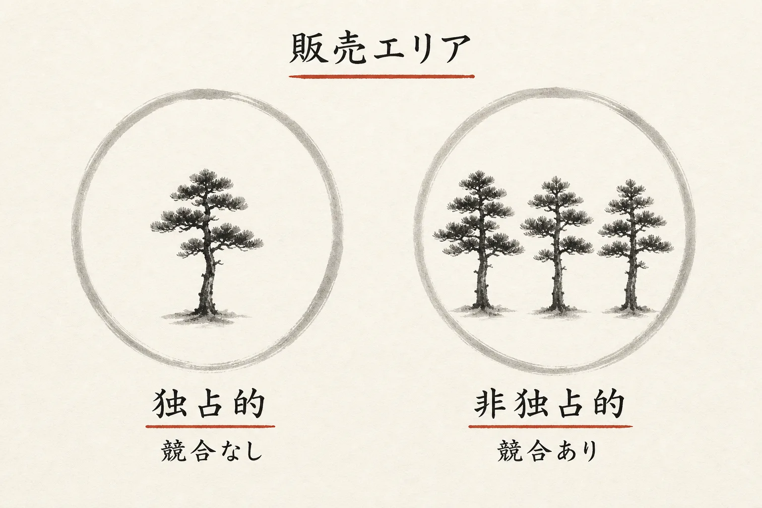 独占契約と非独占契約の違いを示す比較図