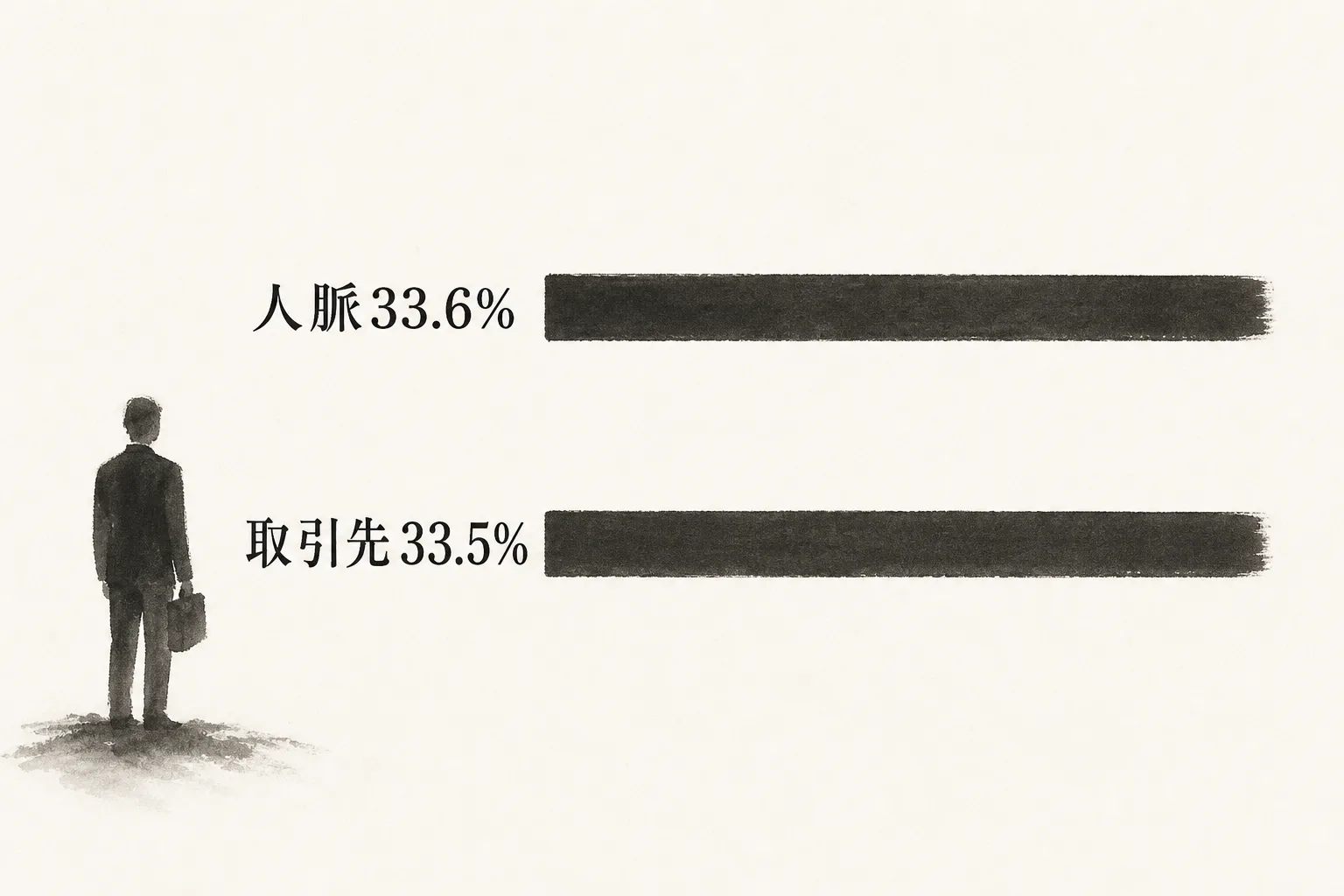 人脈と取引先が仕事獲得経路の上位を占めることを示す横棒グラフ