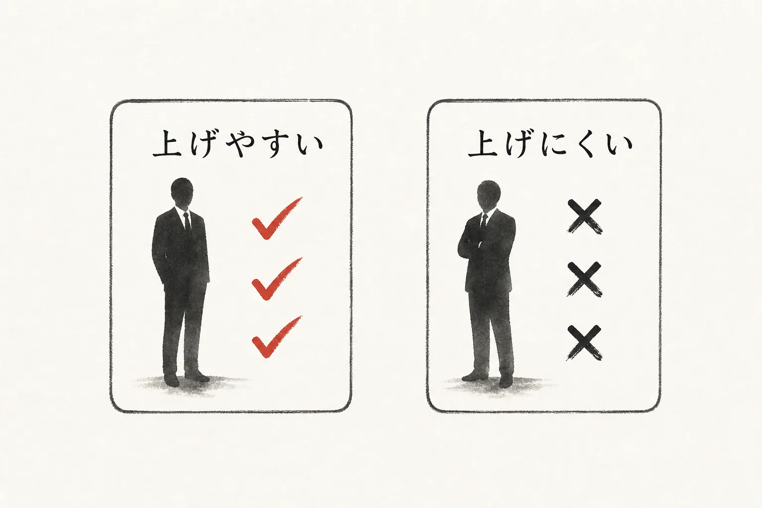 上げやすい相手と上げにくい相手の特徴を左右に分類した図解