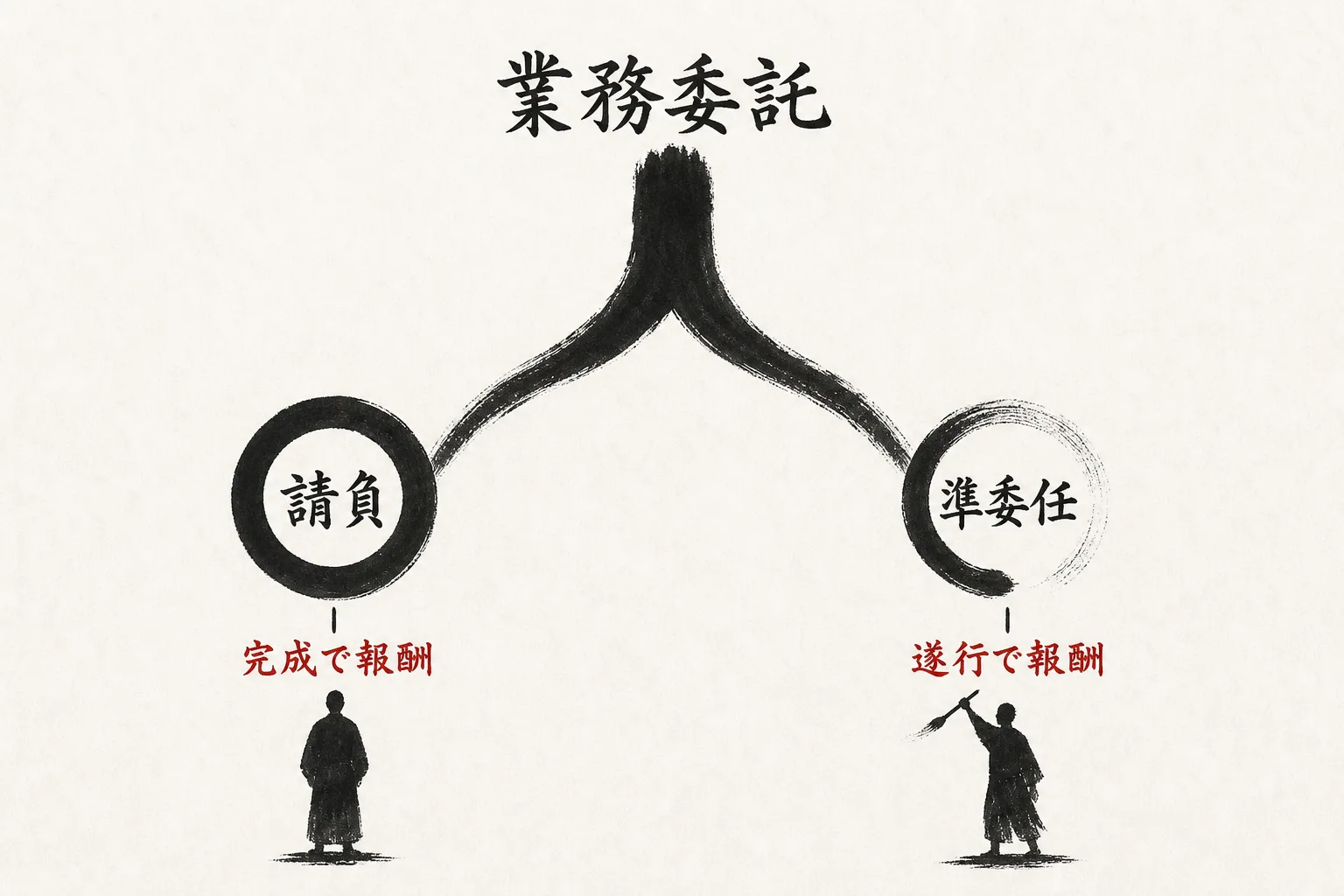 請負と準委任の報酬の違いを示す分岐図