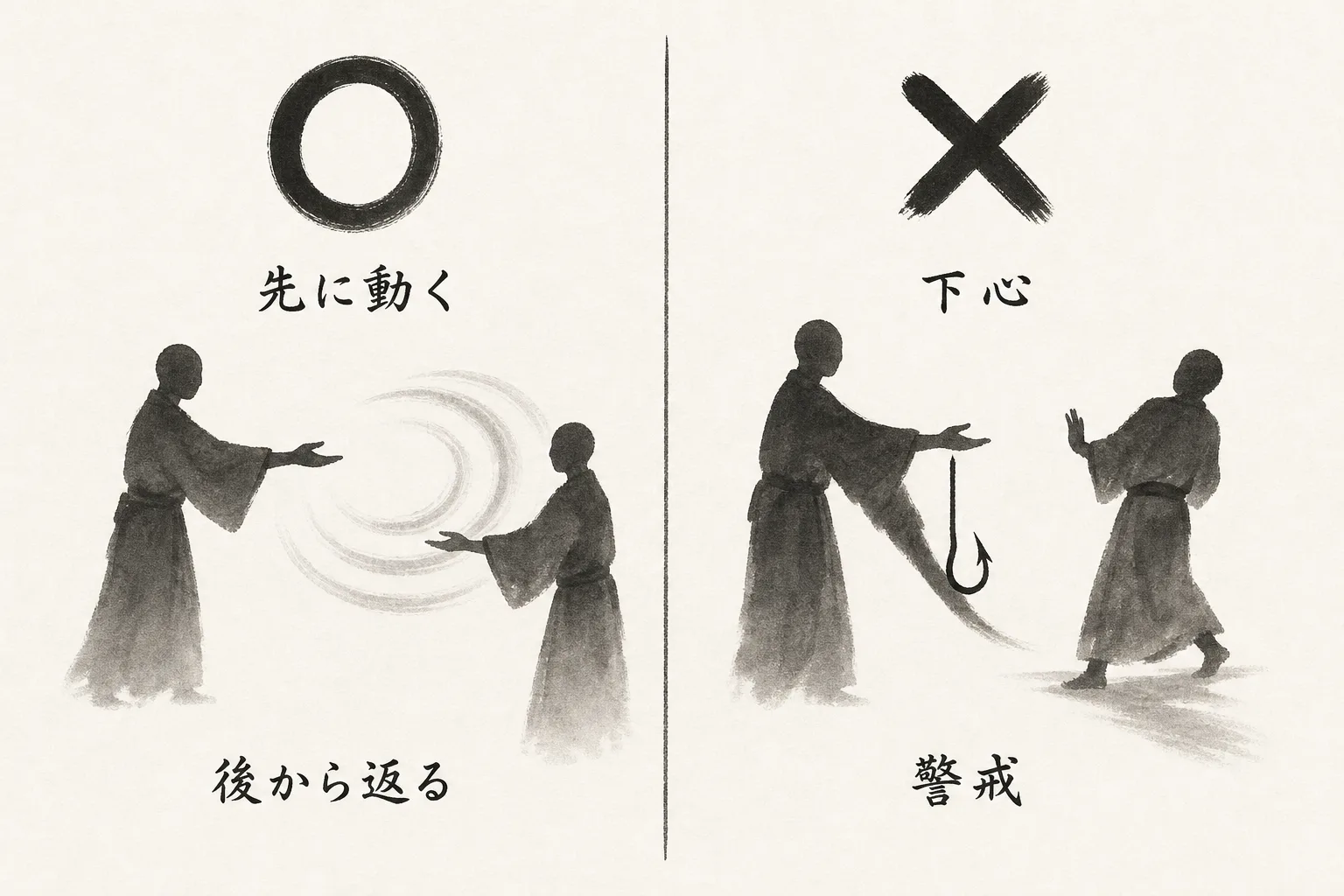 信頼構築とテクニックの◯×比較図