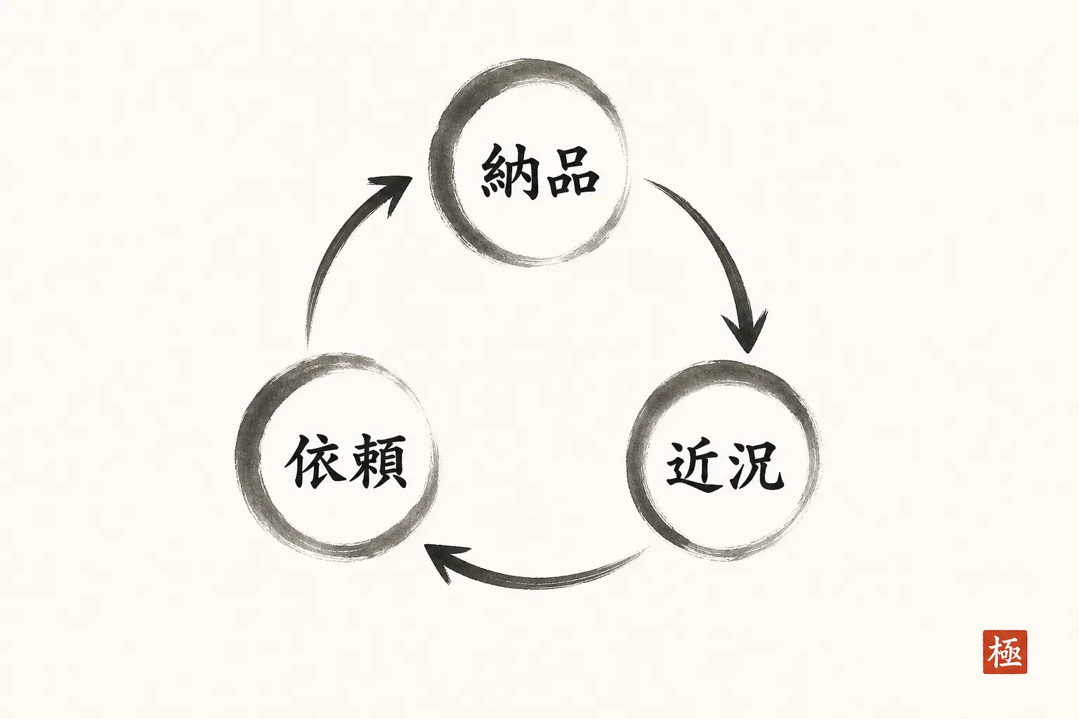 納品から次の依頼につながる循環の関係を示す図