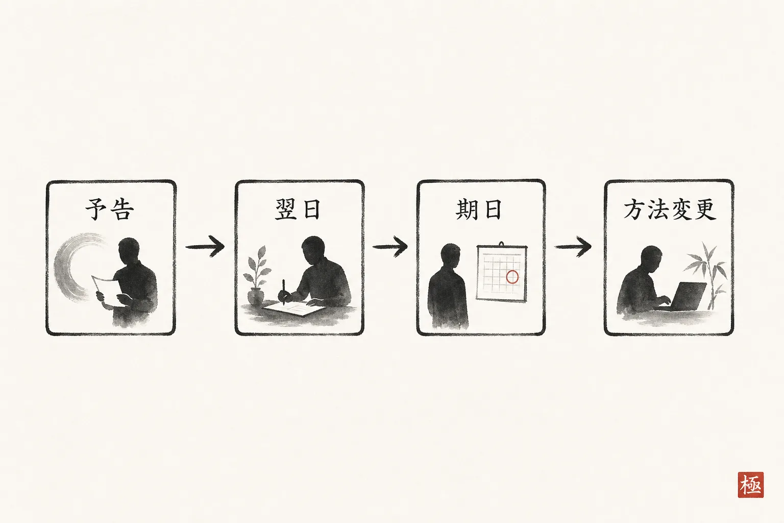 返信がない時に催促にならない対応を示す4ステップの流れ図