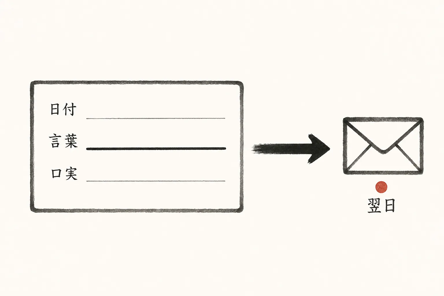 名刺裏の3行メモが翌日の一通のメールにつながる流れ図