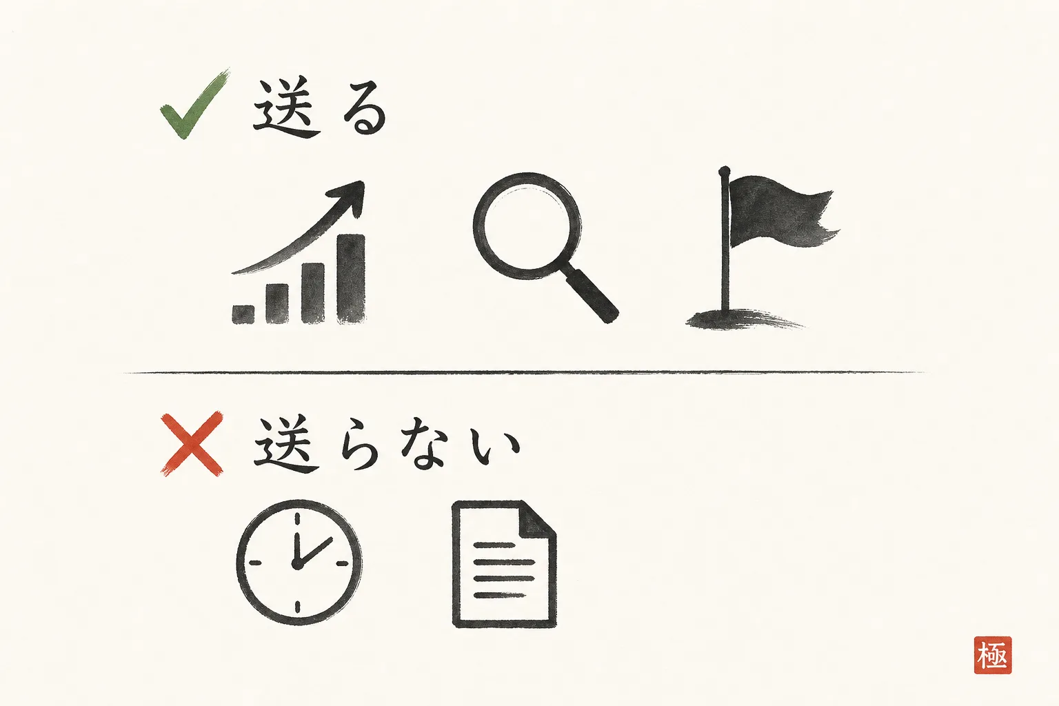 近況報告を送るべき場面と控えるべき場面を対比した図