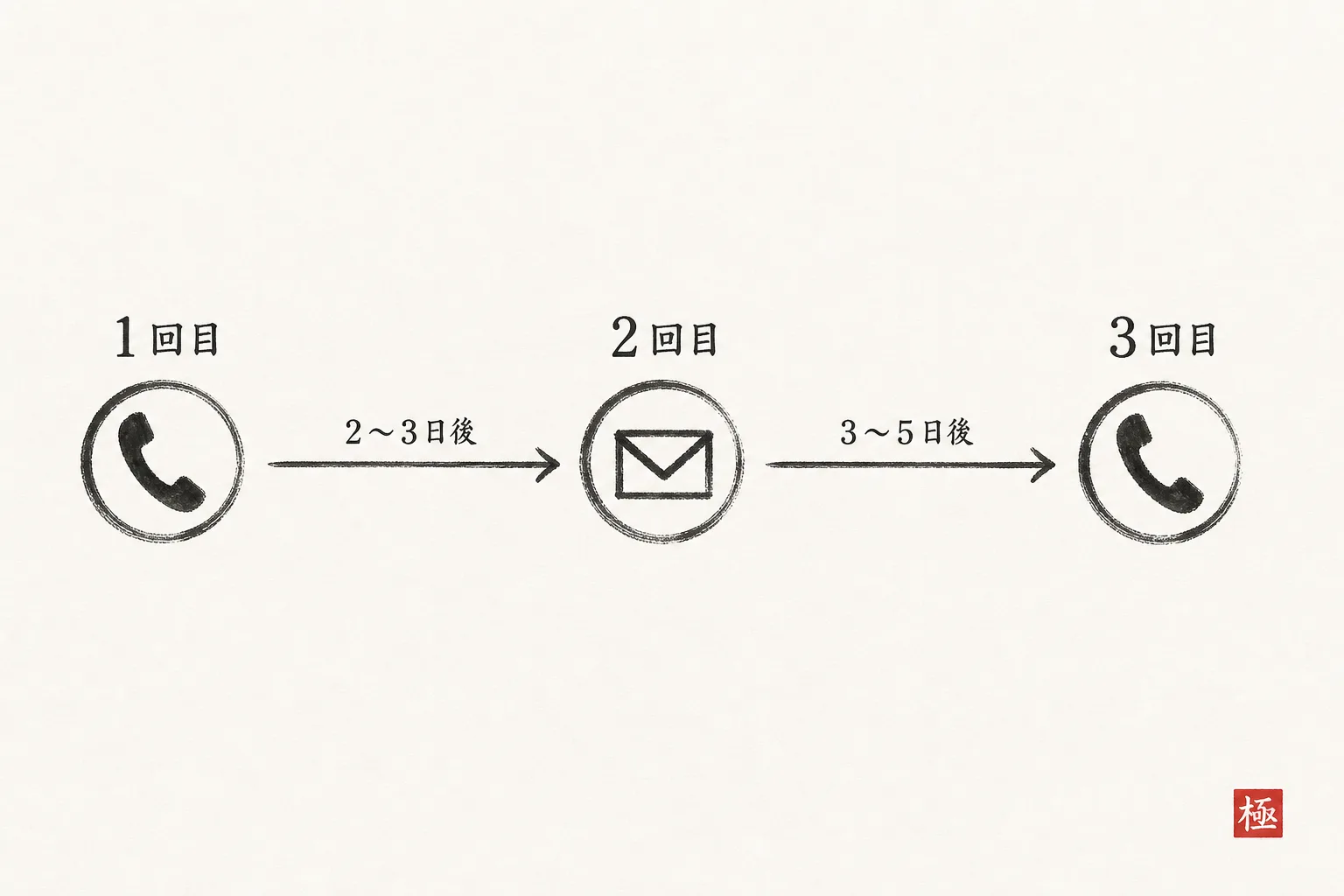 1回目から3回目までの連絡間隔を示すタイムライン図