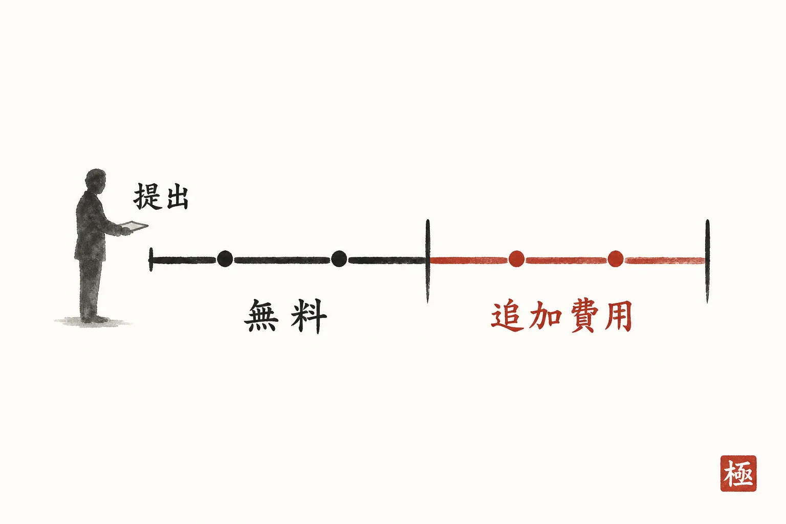 修正は2回まで無料・3回目から追加費用になる流れ図