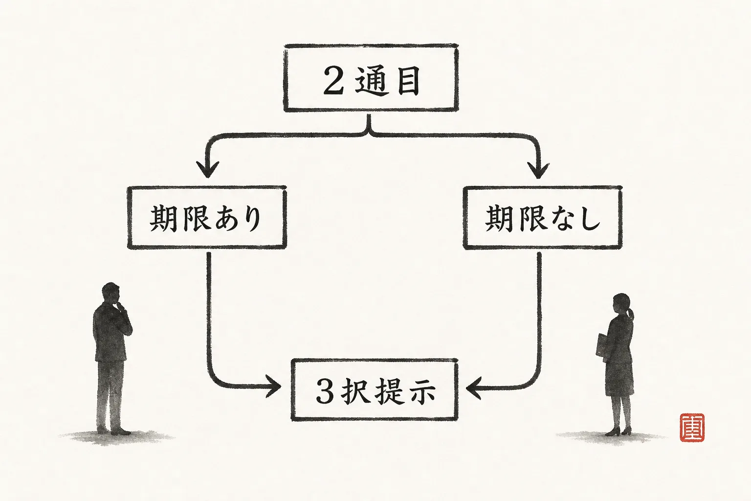 期限の有無で2通目の書き出しが分岐する構造図