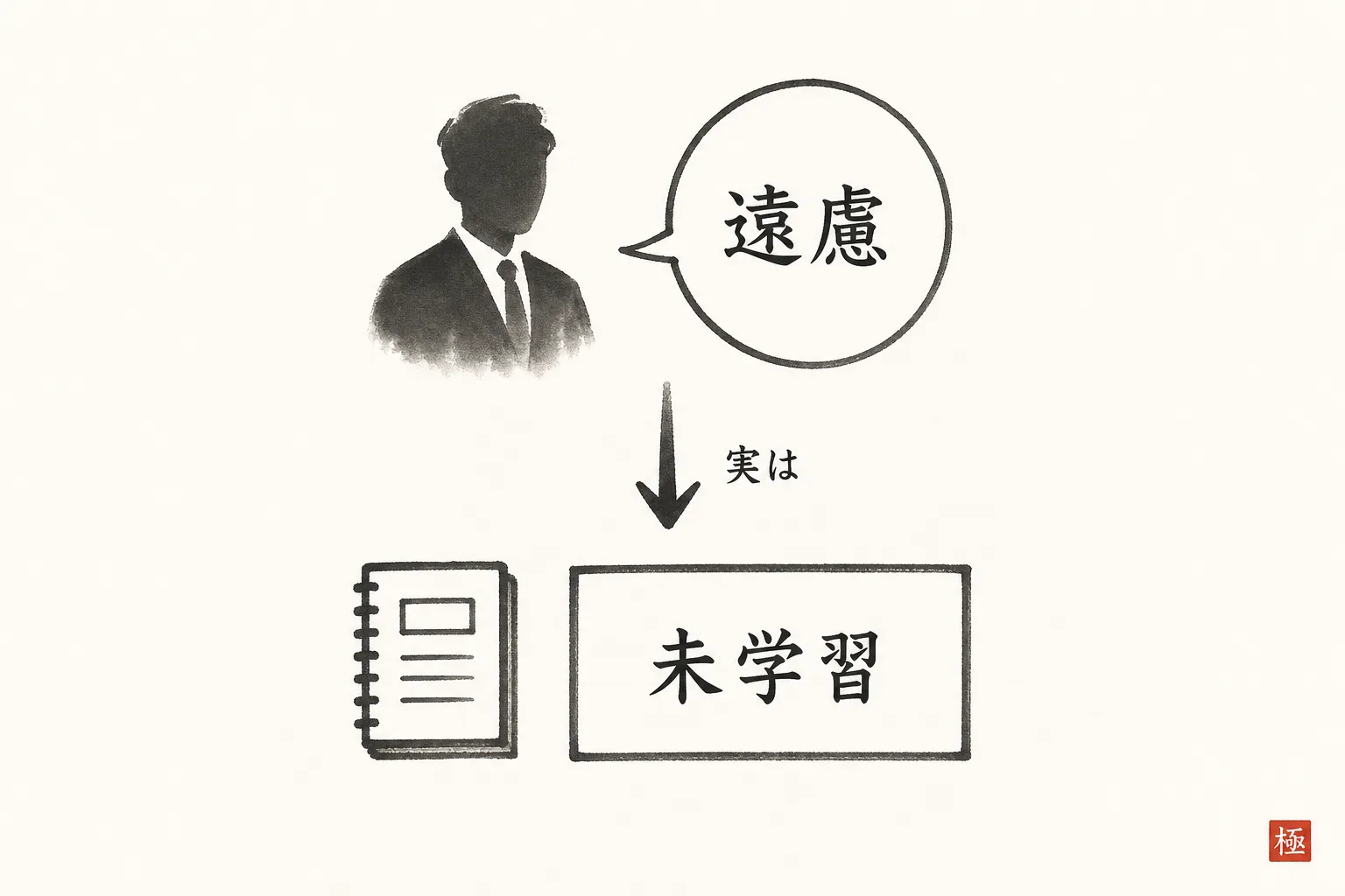 表面的な理由と本当の原因を上下で対比する図解