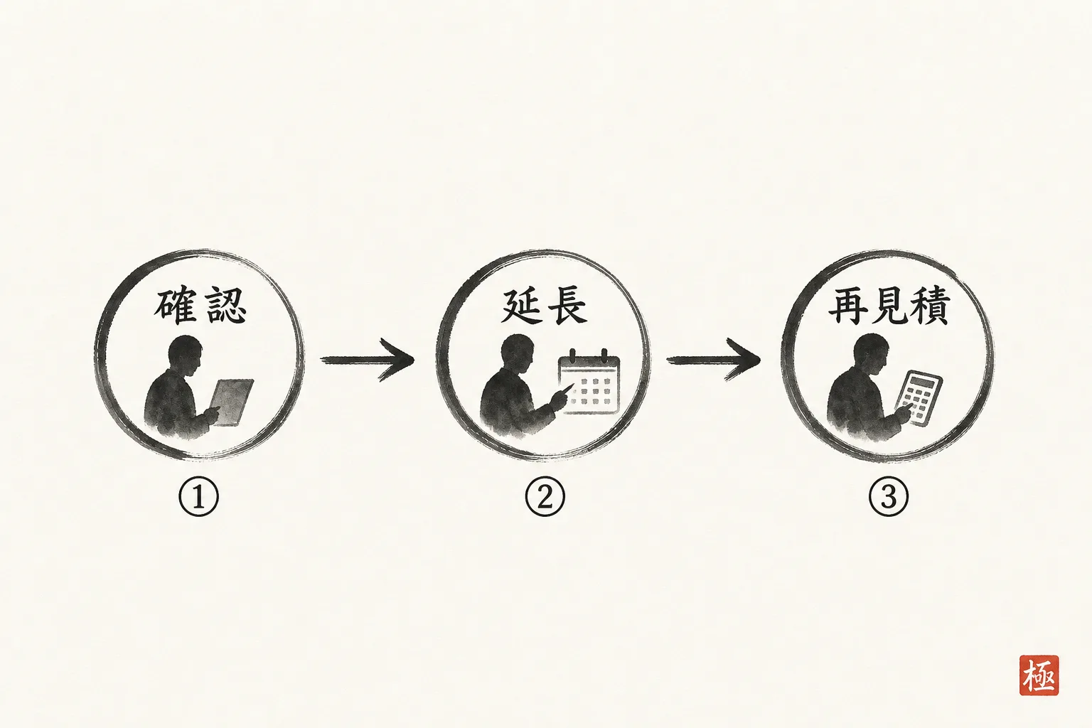 期限を過ぎた後の対応を3ステップで示すフロー図