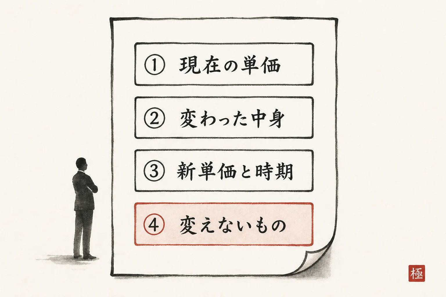 見直しメモ1枚に入る4項目の構成図