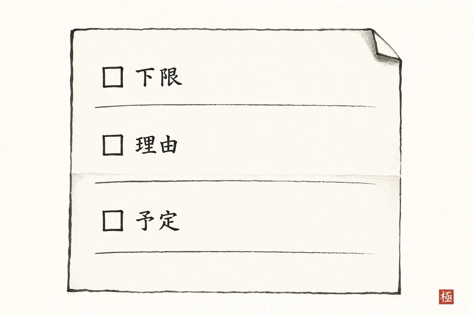 商談前に紙へ書く3項目を手書きメモ風に並べた図