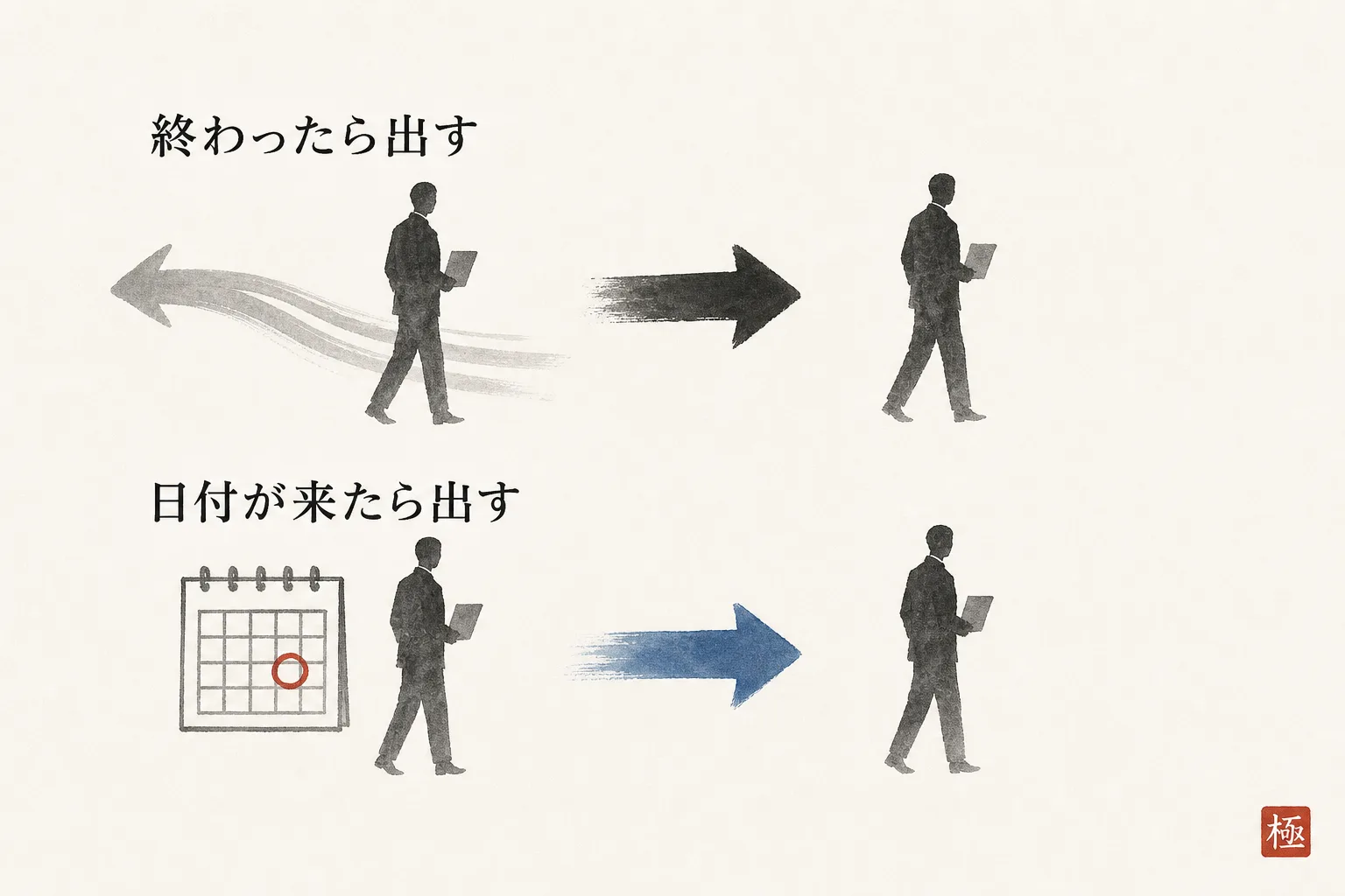 終わったら出す型から日付が来たら出す型への切替