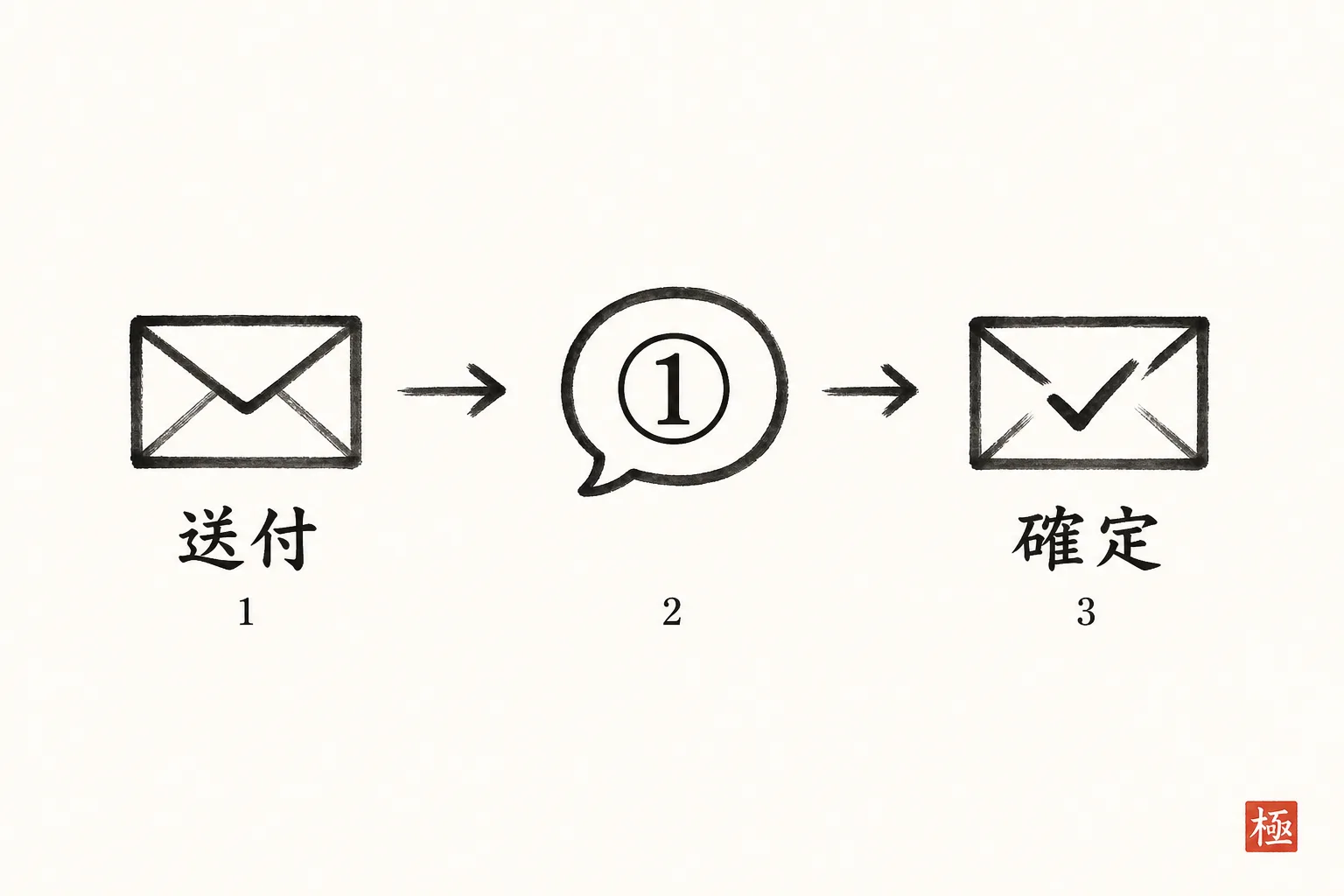 候補送付から番号返信、確定メールまでの3工程の流れ図