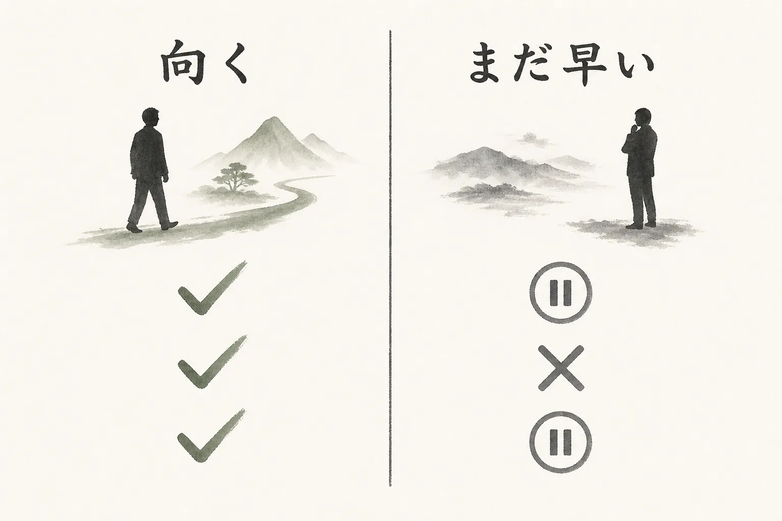 導入に向く企業とまだ早い企業を左右で対比した図