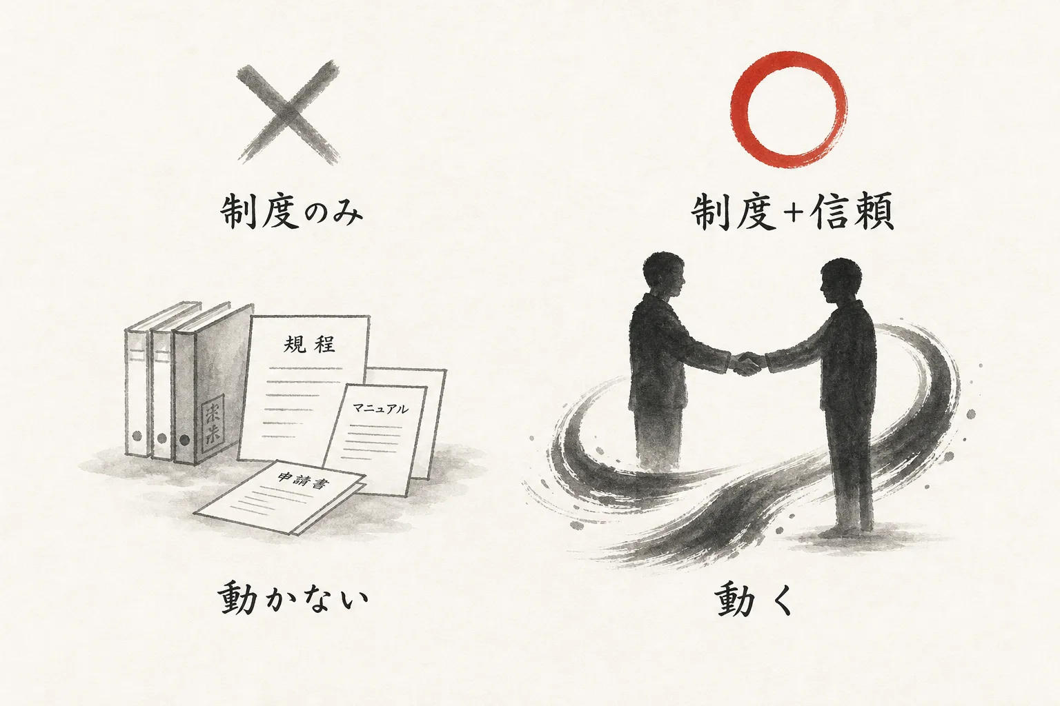 制度だけでは動かない対比の◯×図