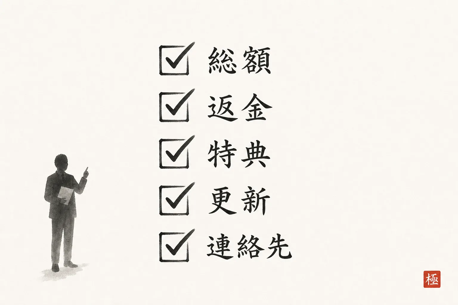 契約前に説明すべき5項目をチェックリスト形式で示した図