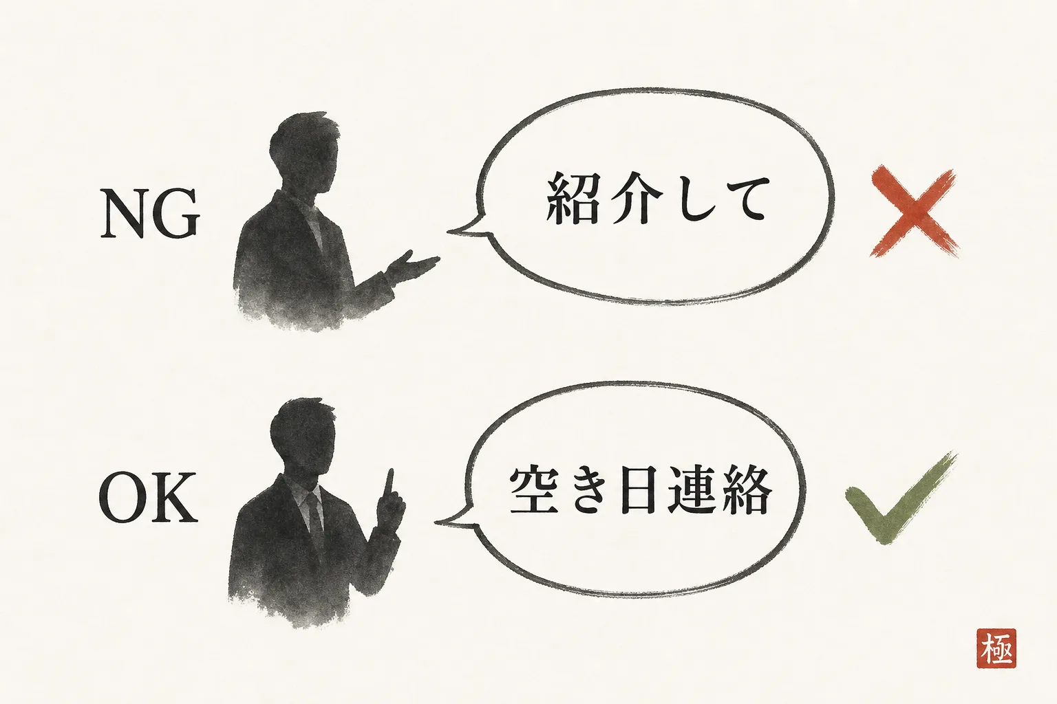 紹介の頼み方をNGとOKの言い回しで比較した図
