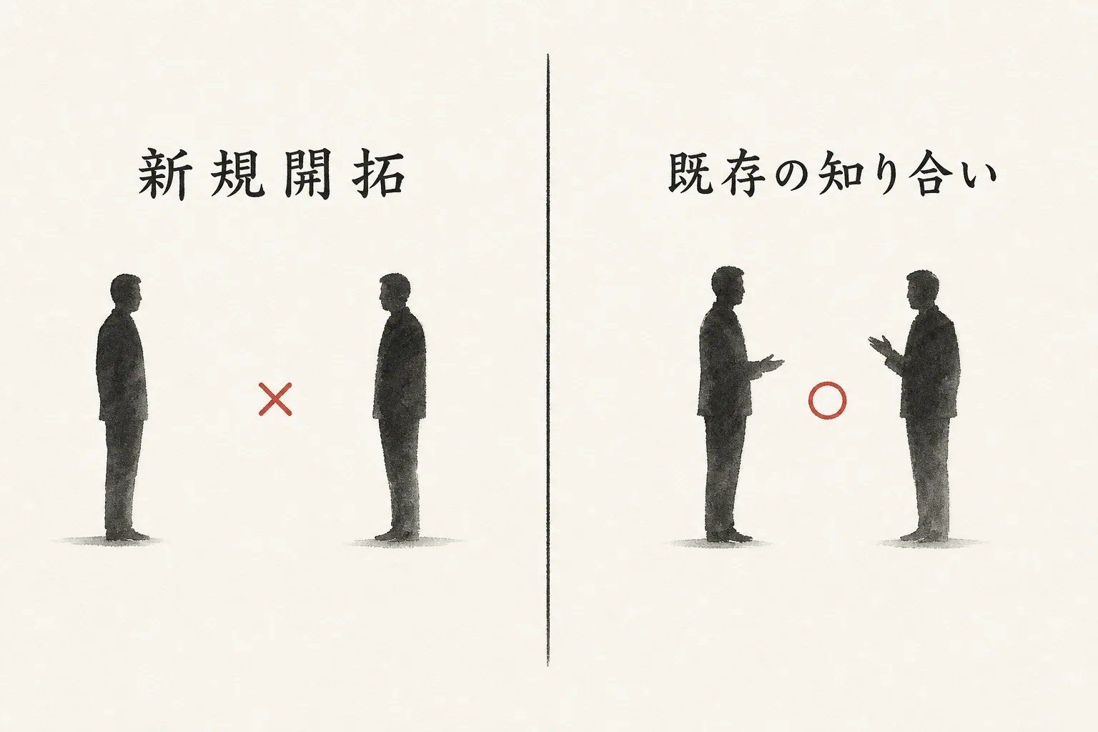 新規開拓と既存の知り合いへの声かけを比較する対比図