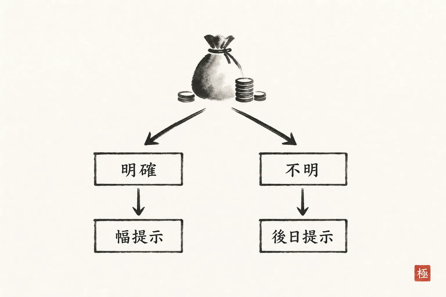 相場の読みやすさで金額の伝え方が分岐する図