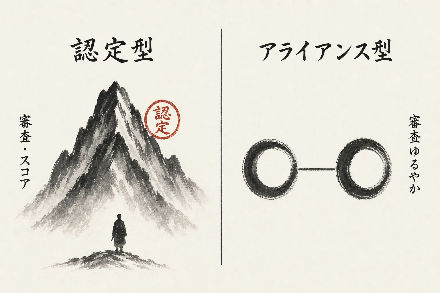 認定型とアライアンス型の違いを対比した比較図