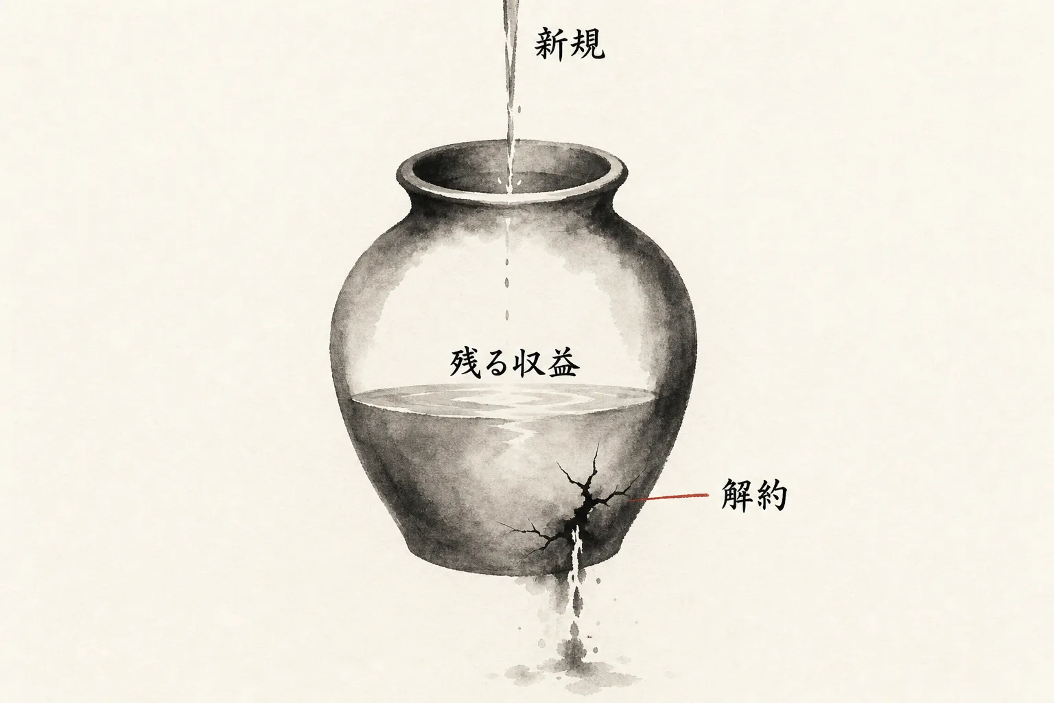 解約で収益が漏れる仕組みの図