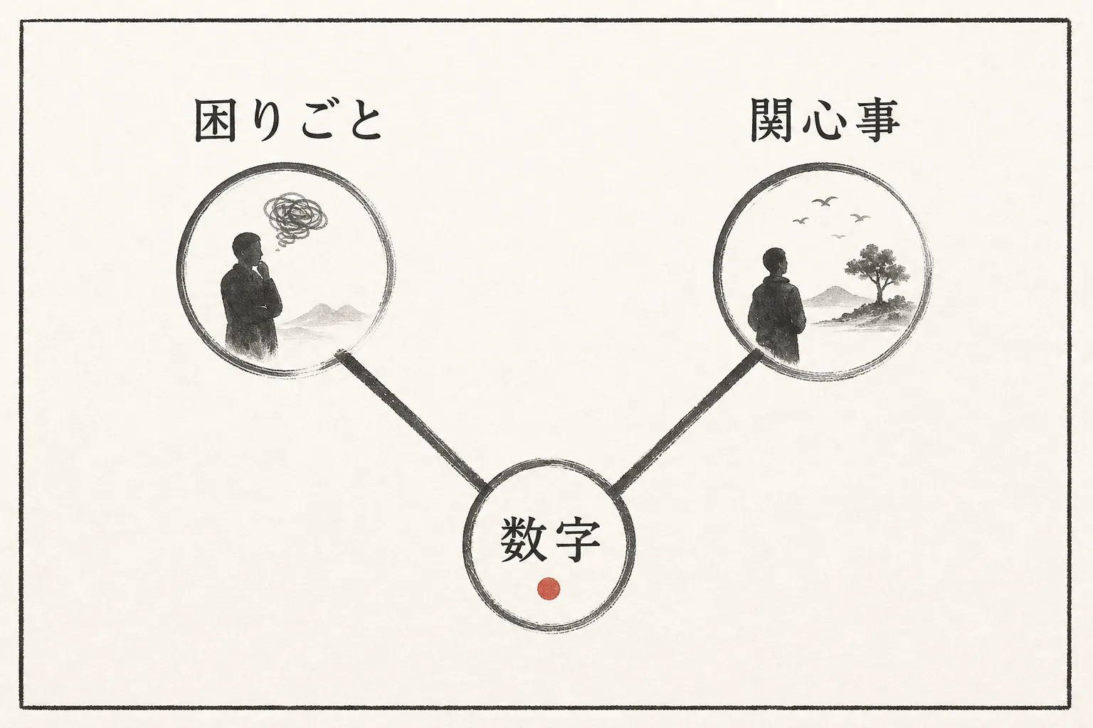 一枚資料を構成する3要素(困りごと・関心事・数字)の構造図
