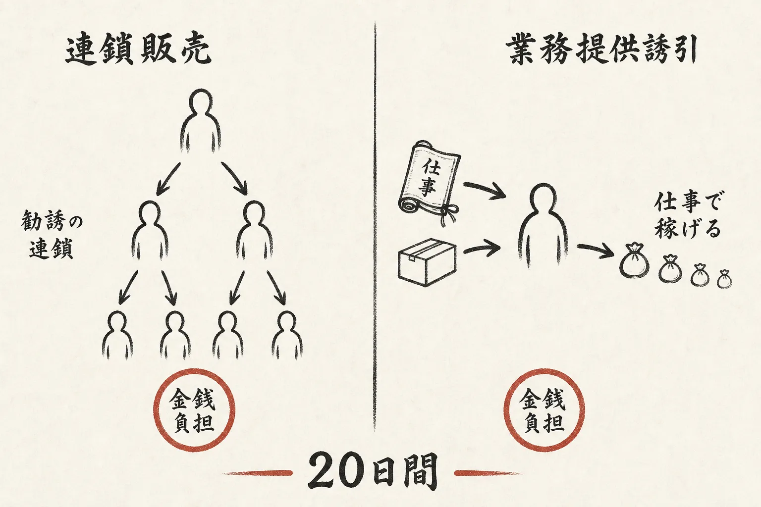 連鎖販売取引と業務提供誘引販売取引の比較図