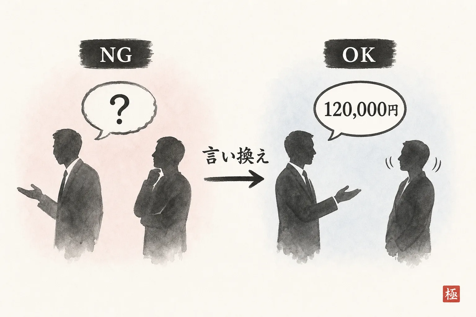 NGな伝え方とOKな言い換えを対比させた図