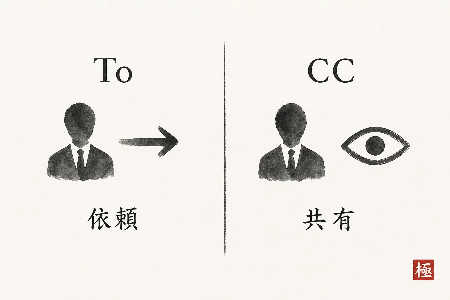 ToとCCの判断基準を人物アイコンで比較する2カラム図