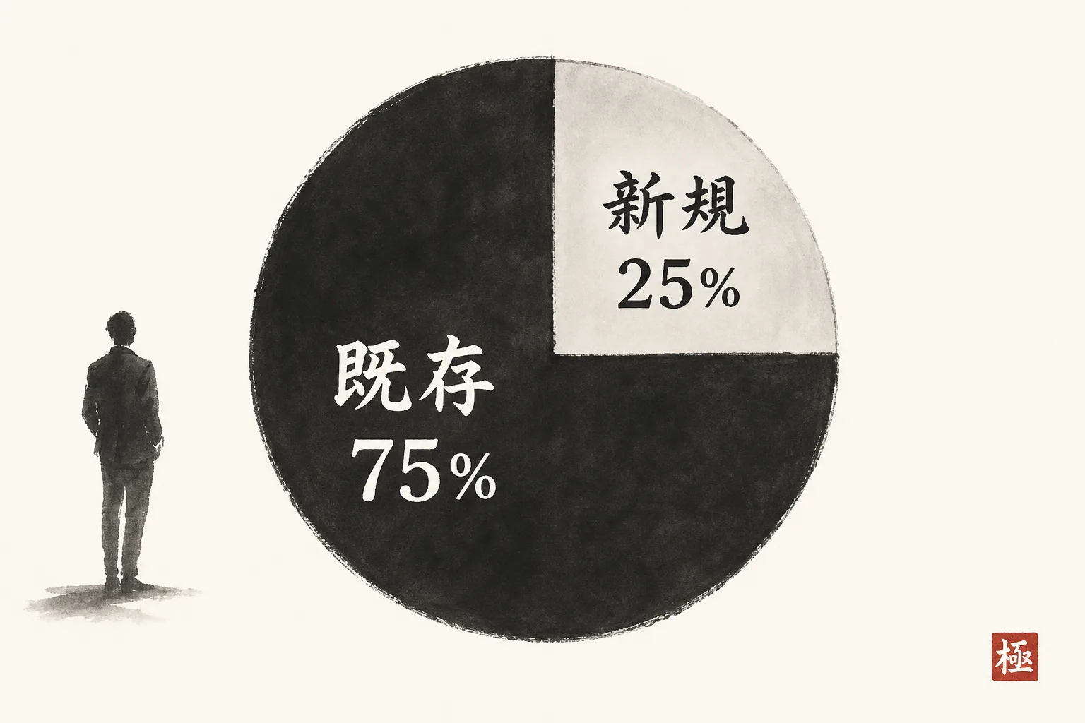 依頼の獲得経路のうち既存の関係が占める割合を示す構成比の図