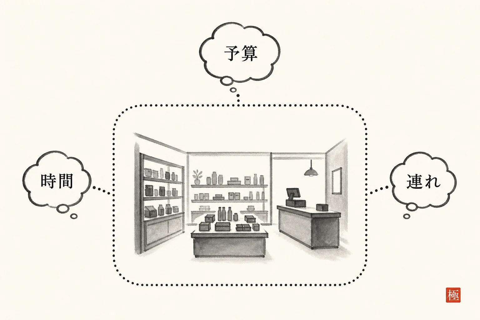 買わない理由の多くは店の外にあることを示す構造図
