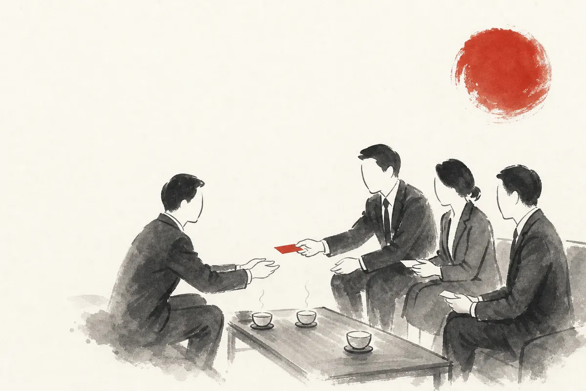 3人以上で名刺交換するときの順番と机への並べ方のイメージイラスト