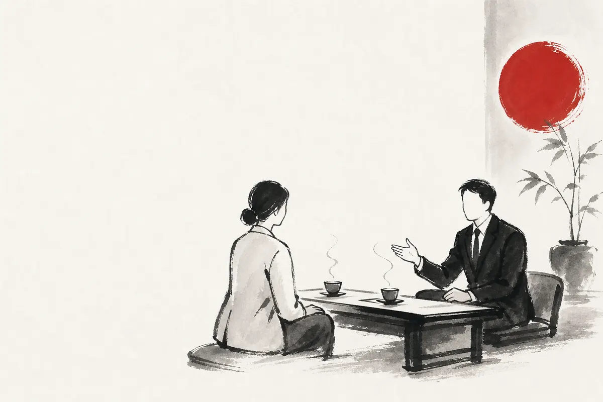 初回相談で何を聞くか｜順番を決めておくと商談が尋問にならないのイメージイラスト